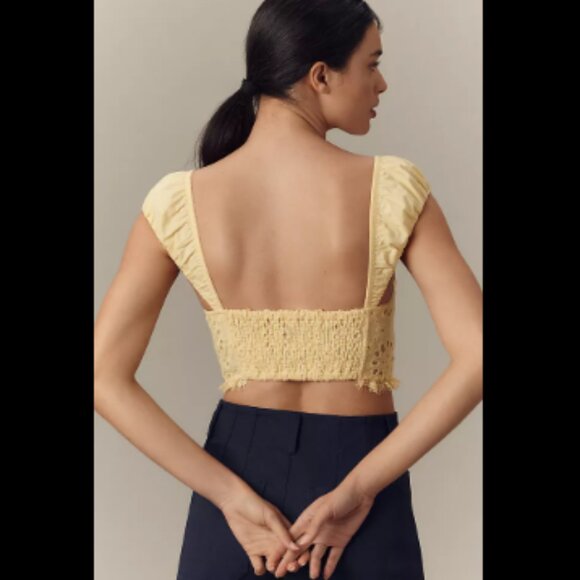 Brand New By Anthropologie Puff-Sleeve Eyelet Corset Top - Picture 2 of 5
